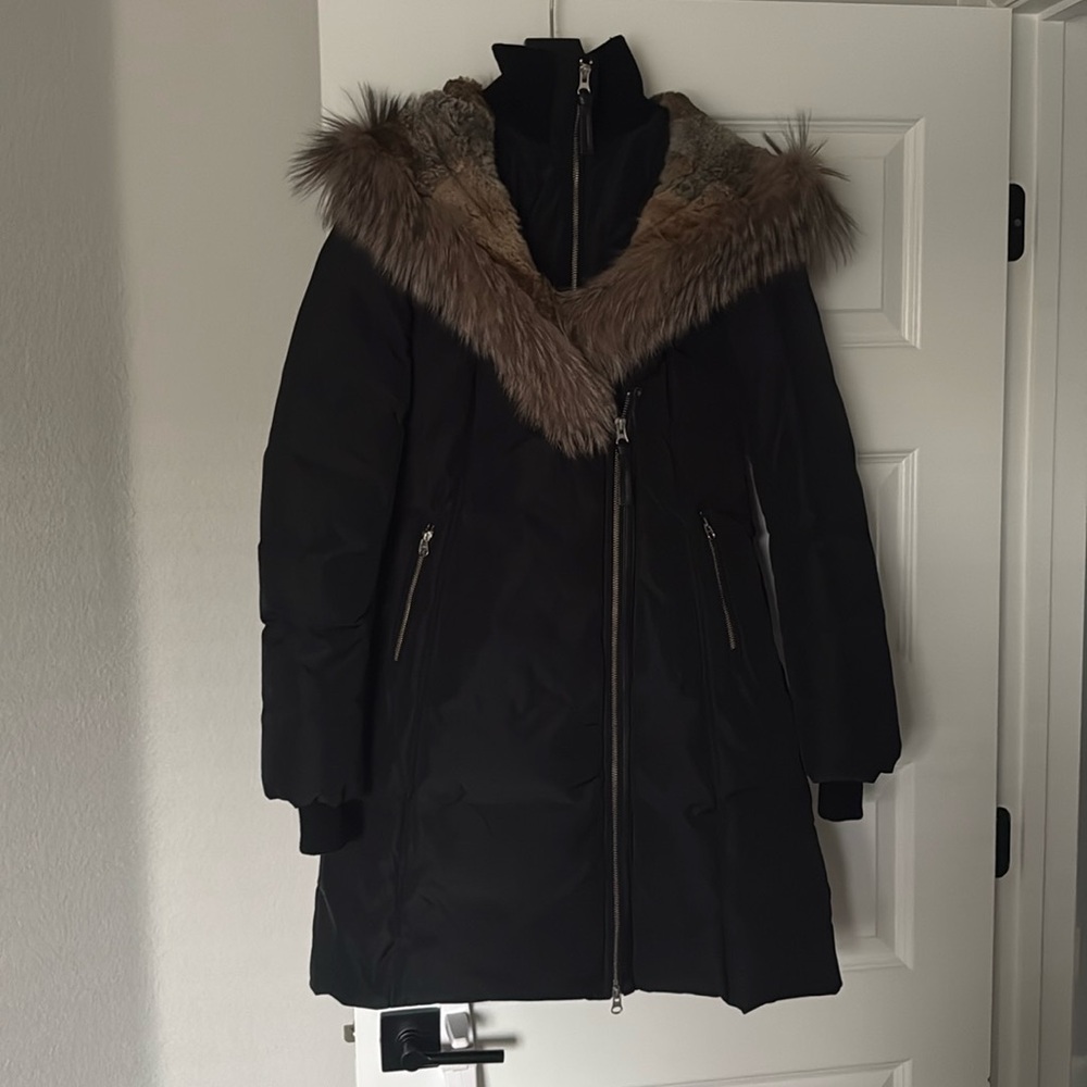 Mackage Black Down Coat with Fur Trim Hood | Small